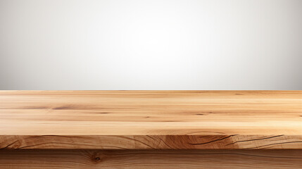 Fototapeta premium perspective view of wood or wooden table top corner with white wall