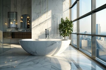 Luxurious Marble Bathroom with Cityscape View