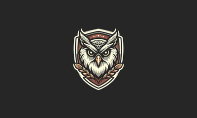 Obraz premium face owl with shield and forest vector logo design