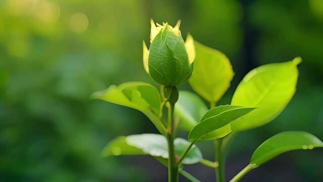 Against a backdrop of lush green foliage, a bud begins to open, hinting at the beautiful bloom of love that is soon to come.