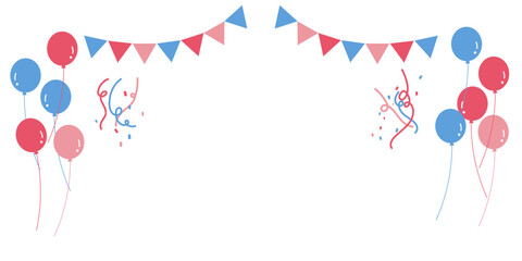 カラフルな風船とガーランドと紙吹雪のフレーム　ベクター背景素材　パーティー © gelatin