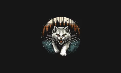 Fotobehang cat angry on forest vector artwork design © dewa