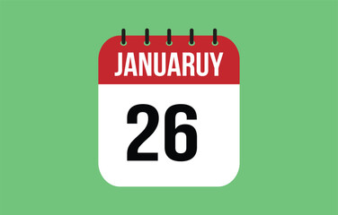 26 january calendar icon. Calendar template for the days of january. Red banner for dates and business