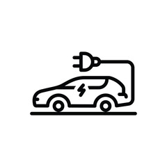 Black line icon for electric car 