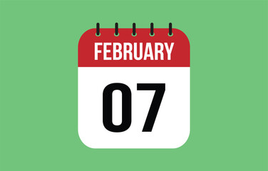 7 February calendar icon. Green calendar vector for February weekdays. Calendar page design on isolated background