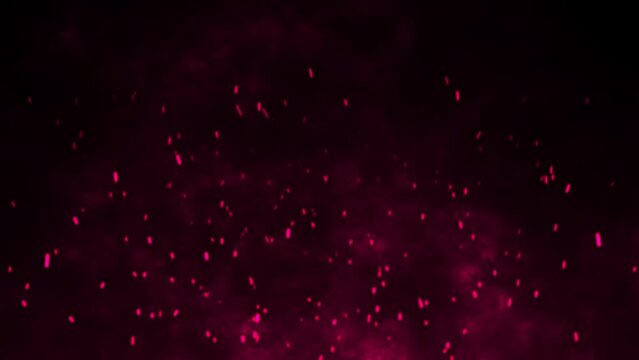 3D animation motion flames fiery hot ember sparks firework glow flying burning particles on black background visual effect 4K maroon fuchsia