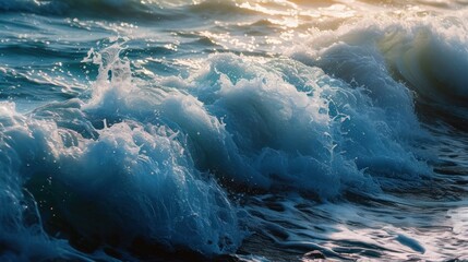 The first light of dawn illuminates the cresting ocean waves, a breathtaking scene of nature's joyous rhythm