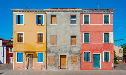 Exterior of colorful building on Burano island, Venice, Italy