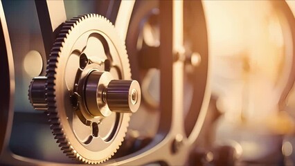 Upclose look at the precision engineering of a weightlifting machines pulley system.