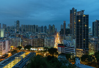 Night scenery of downtown district of Hong Kong city