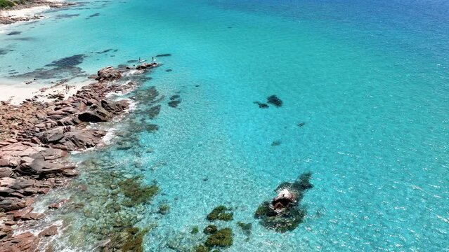 Aerial reveal shot of lovely scenic coast of South Western Australia. Tourism.