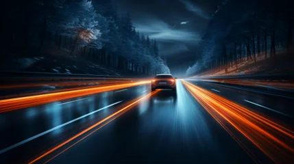 Tuinposter Snelweg bij nacht long exposure of vehicles passing on the road, realistic, ultra HD, detailed, 8k --ar 16:9 --stylize 250 --v 5.2