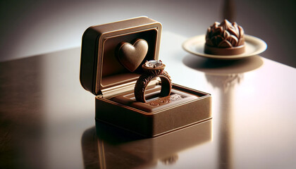 Valentine's Day art, Chocolate Engagement Ring in a Luxurious Presentation Box - 702051962
