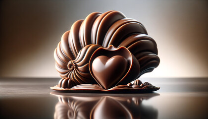 Valentine's Day art, Chocolate Seashell on Sandy Beach with Tropical Island - 702051964