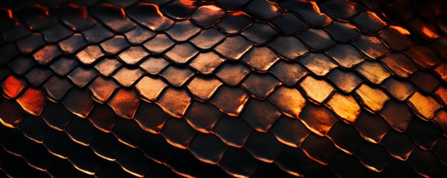 Close up golden and dark snake scales backgrounds