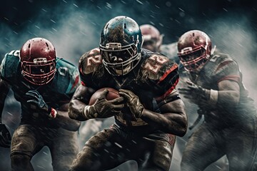 American football players in action, motion blur effect. American football concept, AI Generated