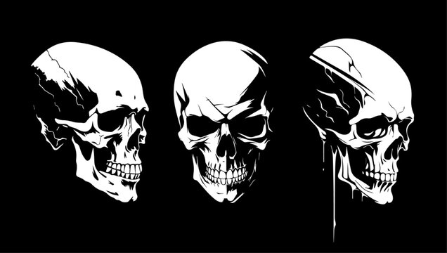 Black and white vector illustration of a skull face, suitable for commercial use as a poster, card, flyer, symbol, sign, etc.