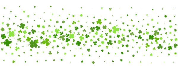 Foto op Plexiglas Shamrock clover background. St. Patrick day green leaves border. Celtic spring party design. Floral flying confetti for banner and poster. Vector © Chorna_L