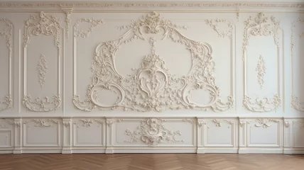 Papier Peint photo Lavable Mur Luxury white wall design bas-relief with stucco mouldings roccoco element