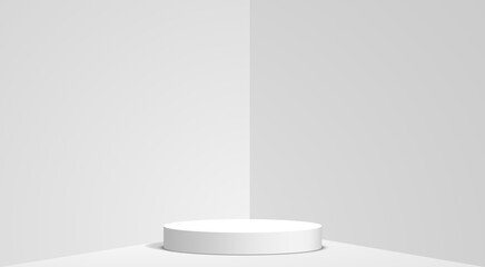 white podium with spotlight in the white room