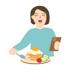 people eating fried rice and egg concept illustration