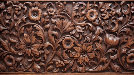flower and floral wood carving ornament pattern background - obrazy, fototapety, plakaty