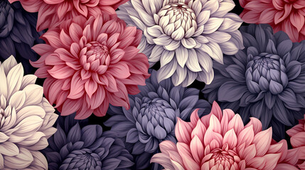 abstract background seamless pattern with dahlia flowers