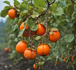 Ripe oranges on the tree in the garden. Shallow depth of field.