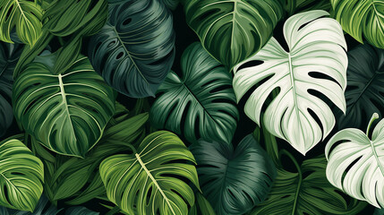 seamless tropical summer pattern with exotic green leaves