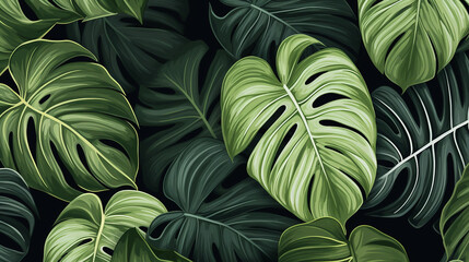 seamless tropical summer pattern with exotic green leaves