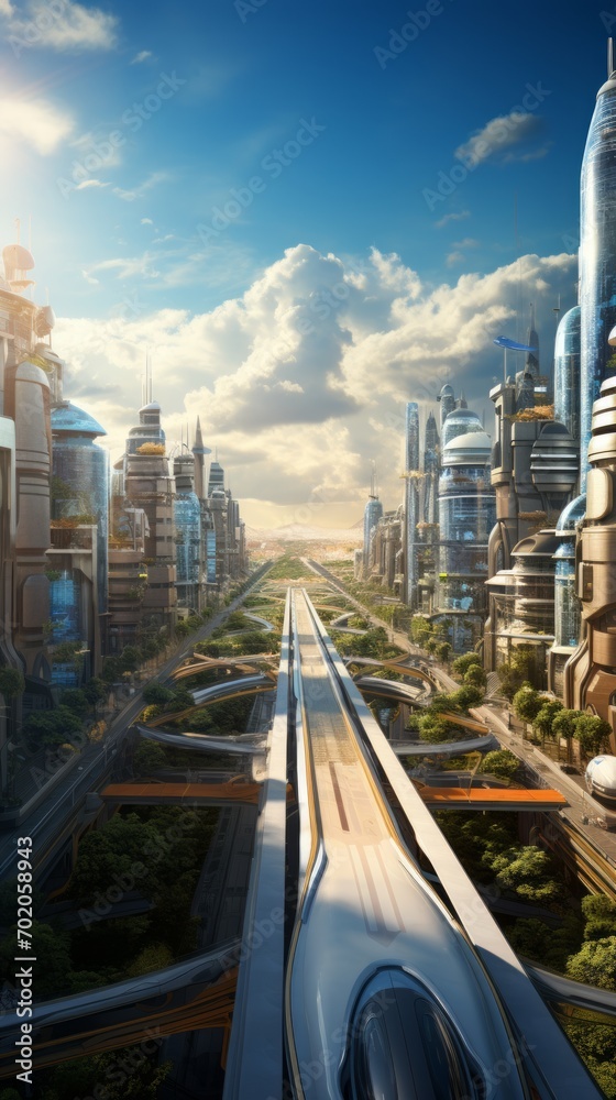 Aufkleber a city of the future showcasing domed structures, sleek monorails, and advanced ai infrastructure am