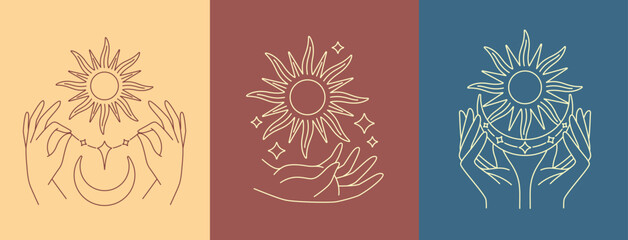 hand and sun line art design collection