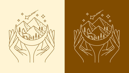 line art. hand and mountain views design
