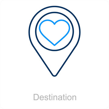 Destination and heart icon concept 