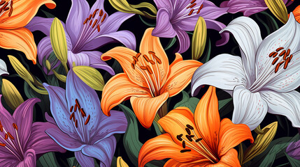 colorful floral pattern with lily flowers