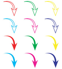 Curved arrow icon vector. Arrow pointer icon sign symbol in trendy flat style. Set elements in colored icons. Arrow down vector icon illustration isolated on white background