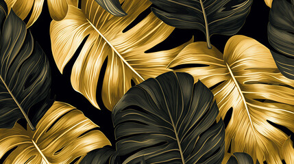 vintage luxury golden seamless floral background with leaves - obrazy, fototapety, plakaty