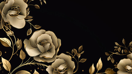black background with vintage elegant luxury gold background with hand drawn flower
