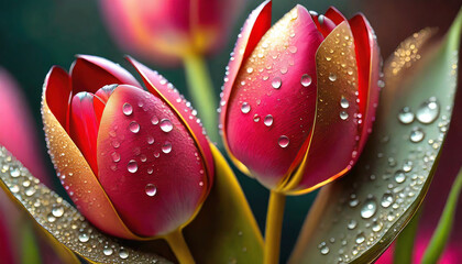 Tulipany wiosenne kwiaty, dekoracja ścienna, tło, generative ai