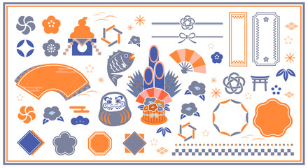 春をイメージした、お正月のイラストとアイコンセット