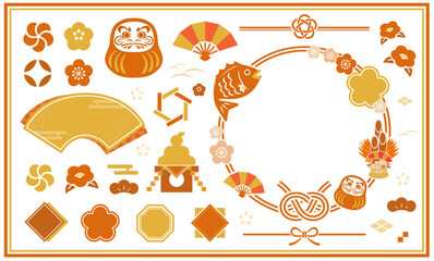 春をイメージした、お正月のイラストとアイコンセット