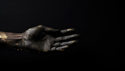 Hand in black fuel oil stretched out , black history month