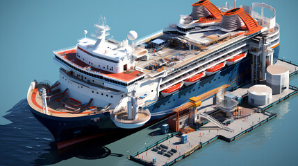 Fototapeta na wymiar Offshore , coast, transport terminal, normal passenger ship, modern buildings, top view