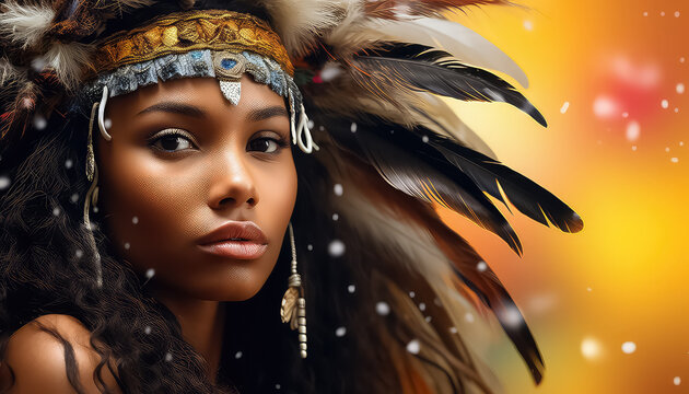 Woman with Native American Traditional Headdress , black history month