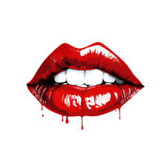 Red lips isolated on white background. Watercolor illustration.