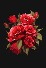 Red and white roses bouquet isolated on white background. Vector illustration. Valentine's day background