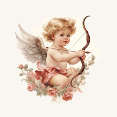 Fototapeta premium Cupid with bow and arrow. Valentine's day greeting card.