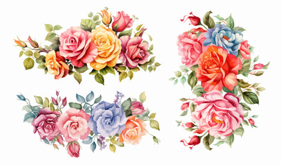 Fototapeta na wymiar Watercolor floral bouquets isolated on white background. Vector illustration