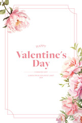 Fototapeta na wymiar Valentine's day invitation with watercolor flowers and leaves. Vector illustration.