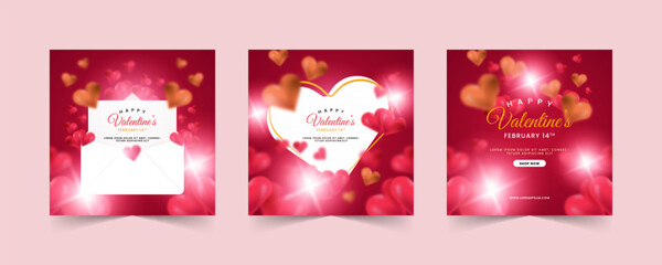 valentines day card or social media post templates with hearts and love